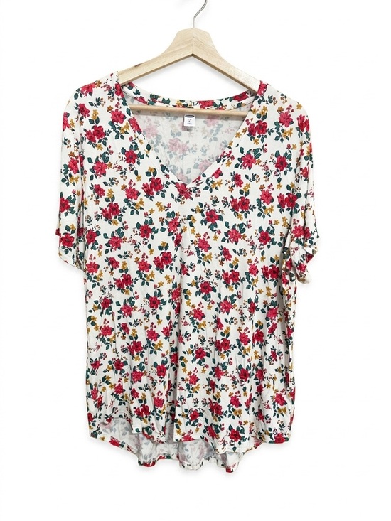 Old Navy Tops - Old Navy Floral Cream V-Neck Luxe Hi Low Tunic Tee XL